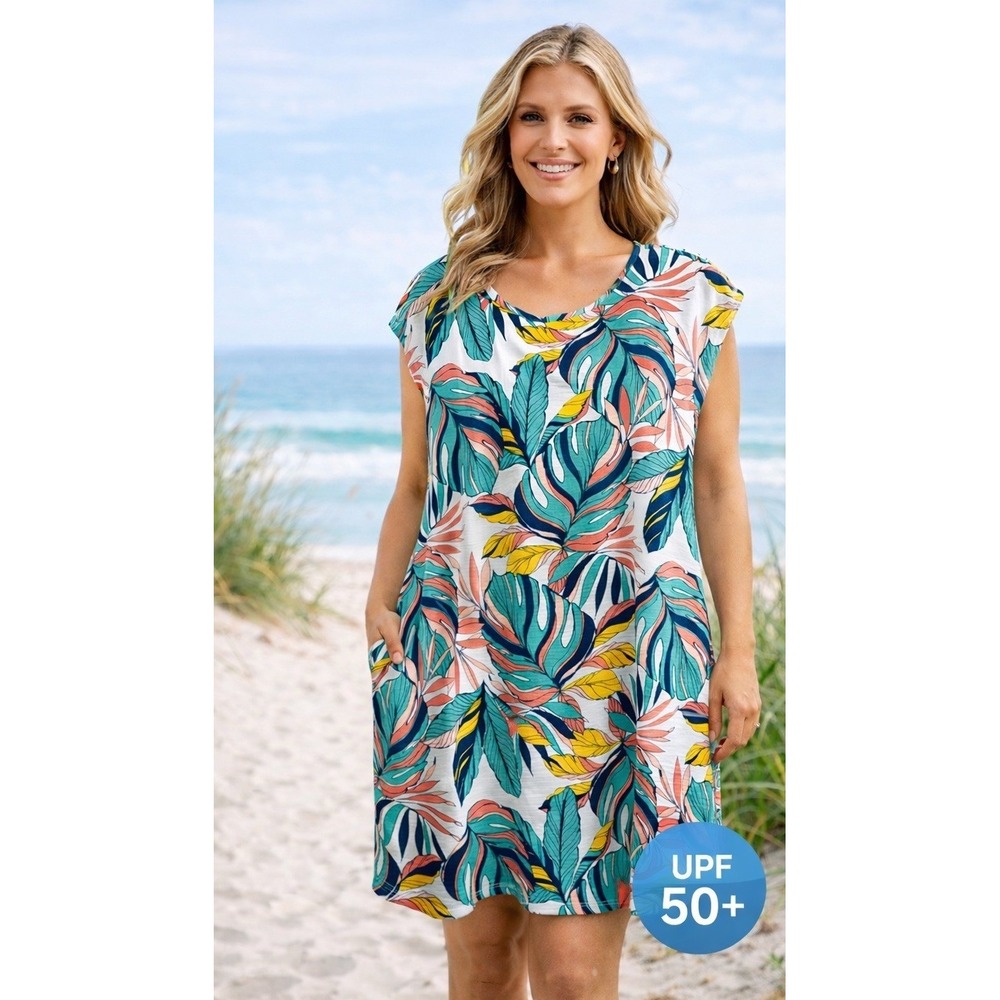 T by Talbots UPF 50 Cozy Crush Dress Tropical Women's 3XP NWT Resort Coverup